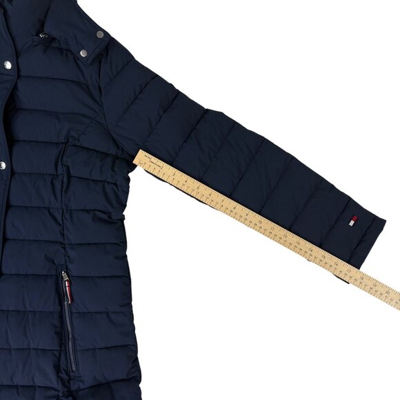 Tommy Hilfiger Women’s Navy TH Flex Puffer Coat w/ Faux Fur Hood – Size Large - Picture 14 of 15